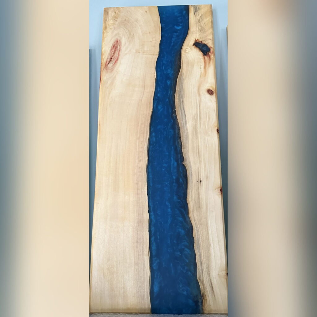 Charcuterie Board 24"x9" - Live Edge with Blue Epoxy