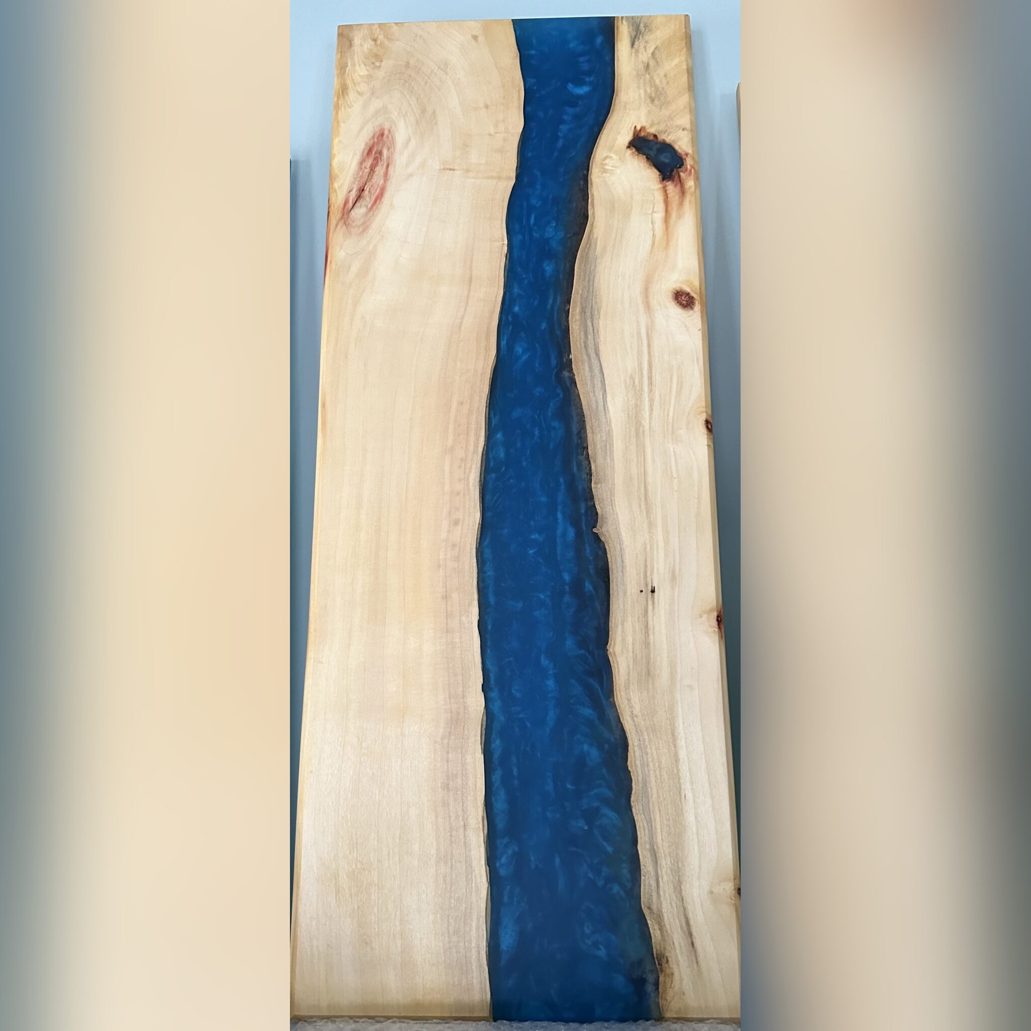 Charcuterie Board 24"x9" - Live Edge with Blue Epoxy