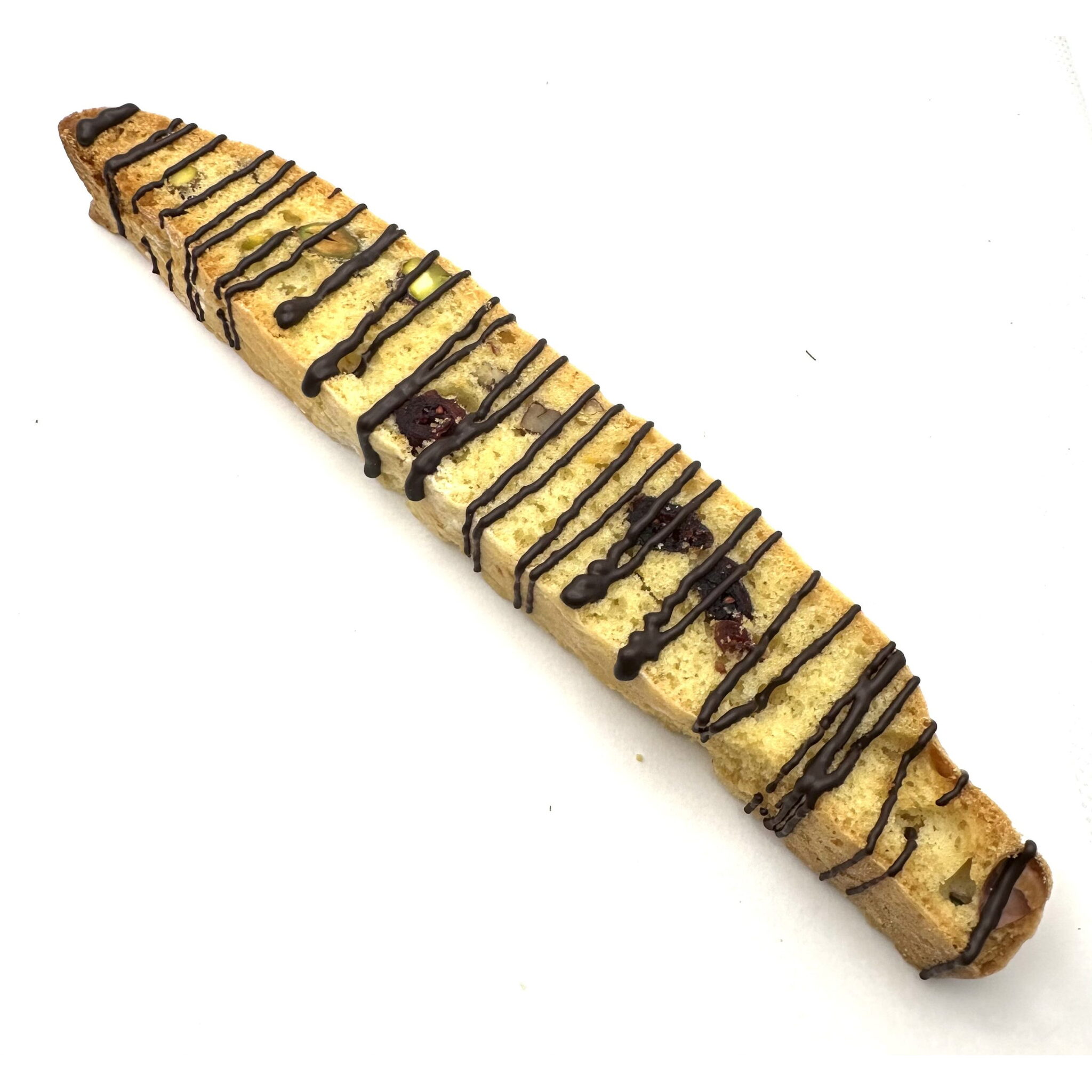 Cranberry Pistachio Pecan Biscotti with Dark Chocolate Drizzle