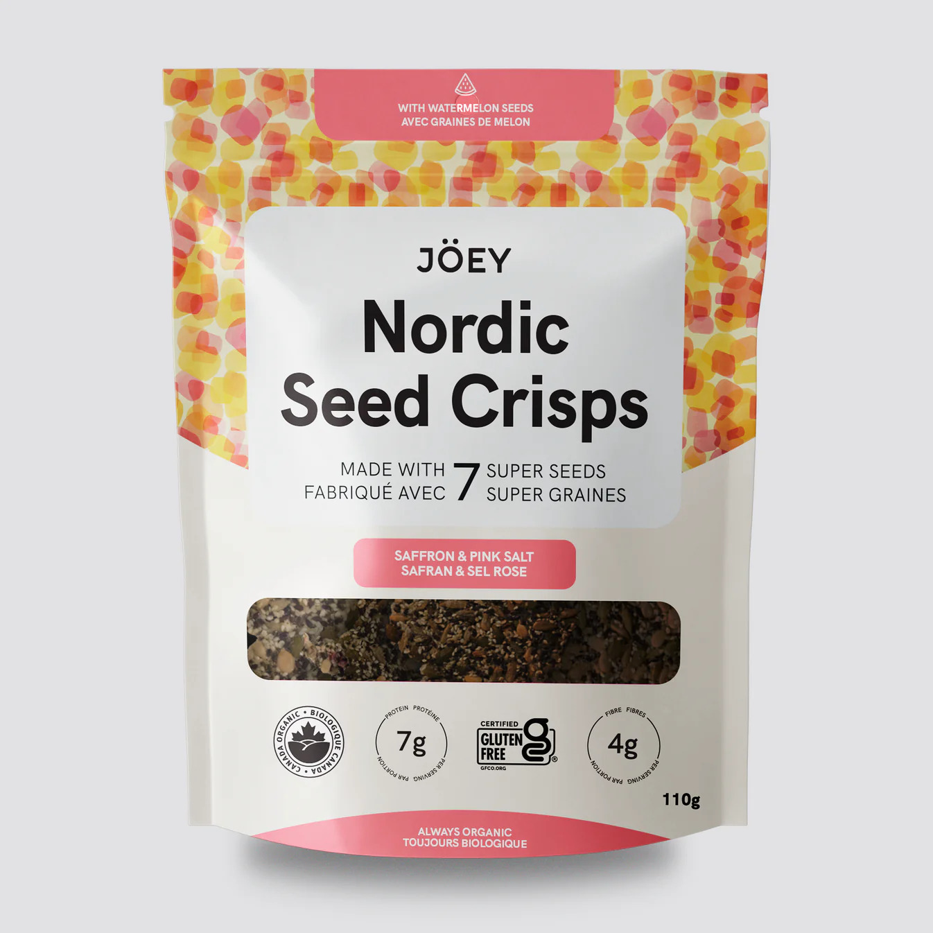 Joey Seed Crisps 110g bag - Saffron & Pink Salt