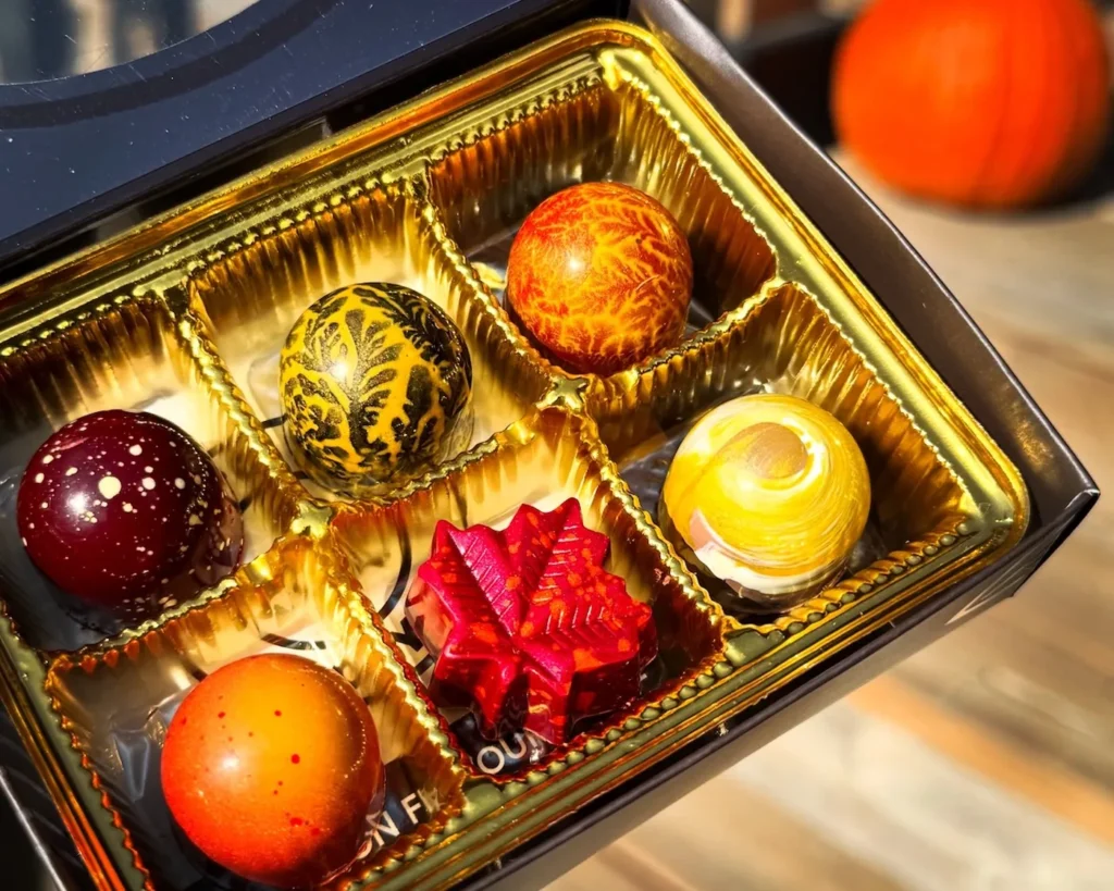 A Cacao Boys box of six hand-painted bonbons